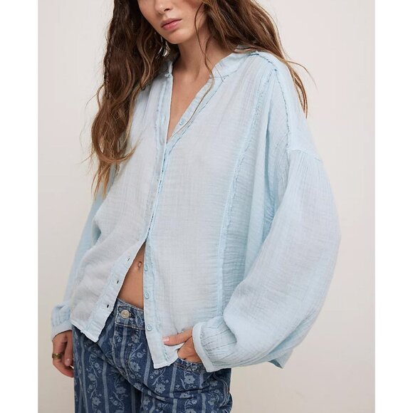 🆕 FREE PEOPLE We The Free Valley Double Cloth Shirt / Ice Water - Picture 1 of 10